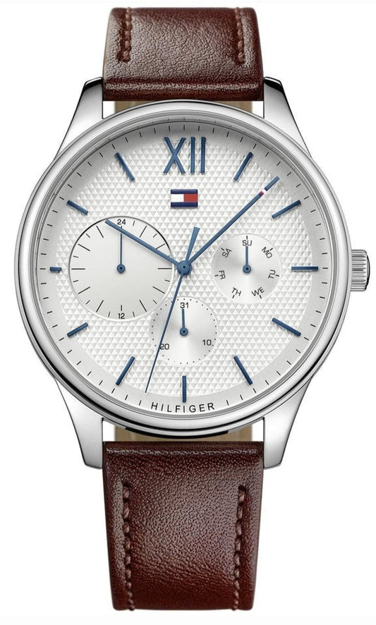 Tommy Hilfiger Damon Quartz White Dial Brown Leather Strap Watch for Men - 1791418