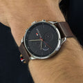 Tommy Hilfiger Chase Chronograph Grey Dial Brown Leather Strap Watch For Men - 1791487