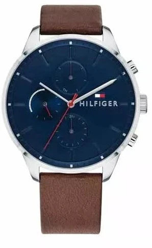 Tommy Hilfiger Chase Chronograph Grey Dial Brown Leather Strap Watch For Men - 1791487