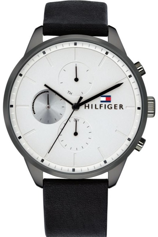 Tommy Hilfiger Lexor Silver Dial Black Leather Strap Watch For Men - 1791489