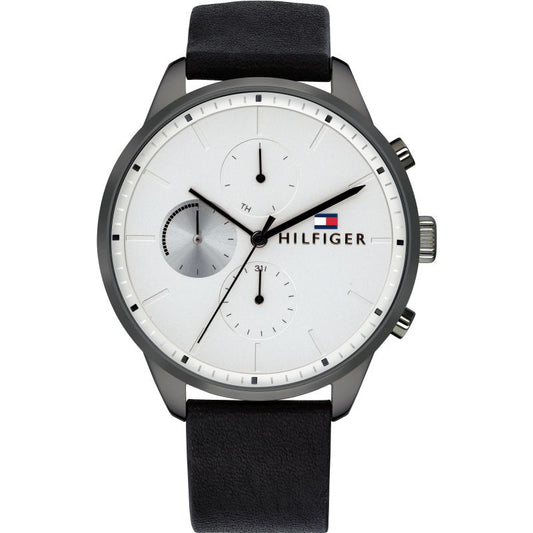 Tommy Hilfiger Lexor Silver Dial Black Leather Strap Watch For Men - 1791489