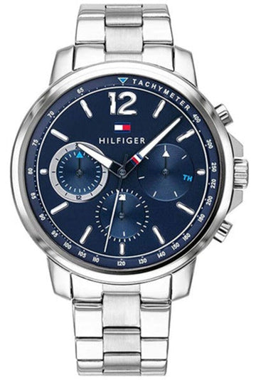 Tommy Hilfiger London Chronograph Quartz Blue Dial Silver Steel Strap Watch for Men - 1791534