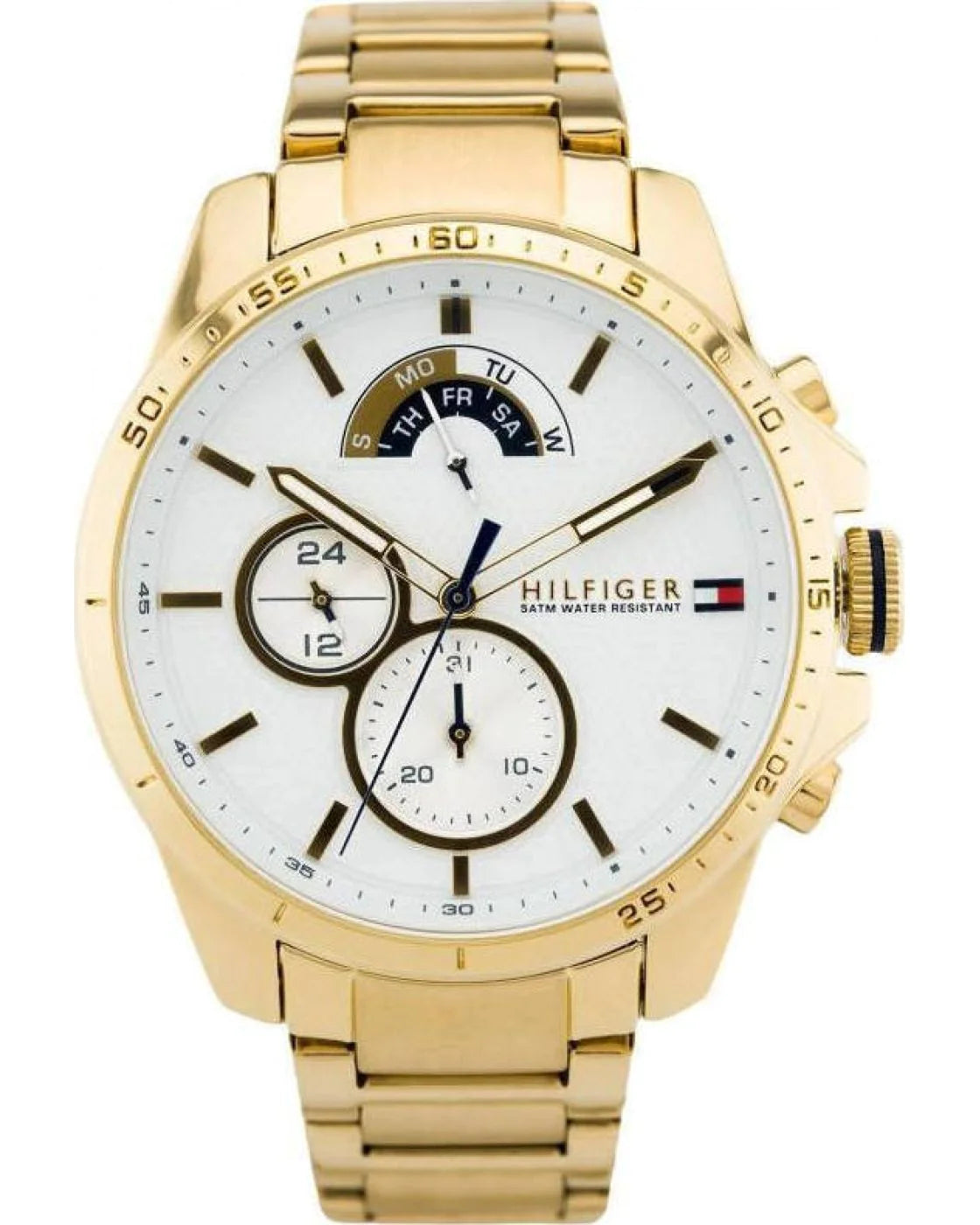 Tommy Hilfiger Iconic Quartz White Dial Gold Steel Strap Watch for Men - 1791538