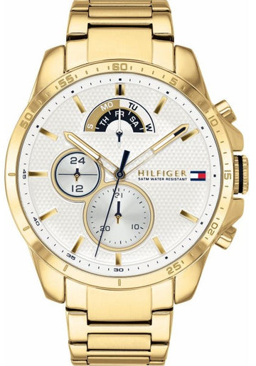 Tommy Hilfiger Iconic Quartz White Dial Gold Steel Strap Watch for Men - 1791538