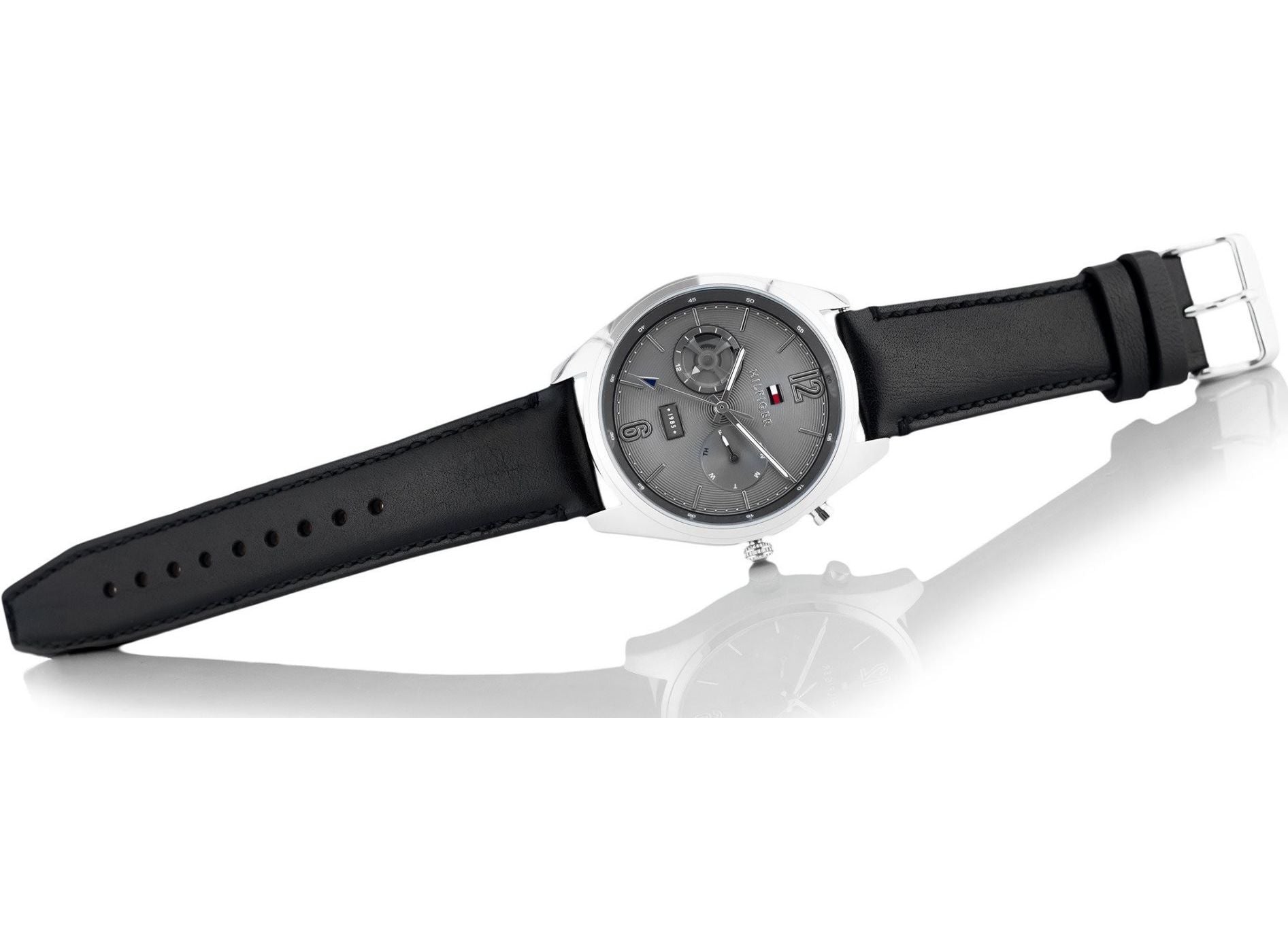 Tommy Hilfiger Deacan Grey Dial Black Leather Strap Watch for Men - 1791548