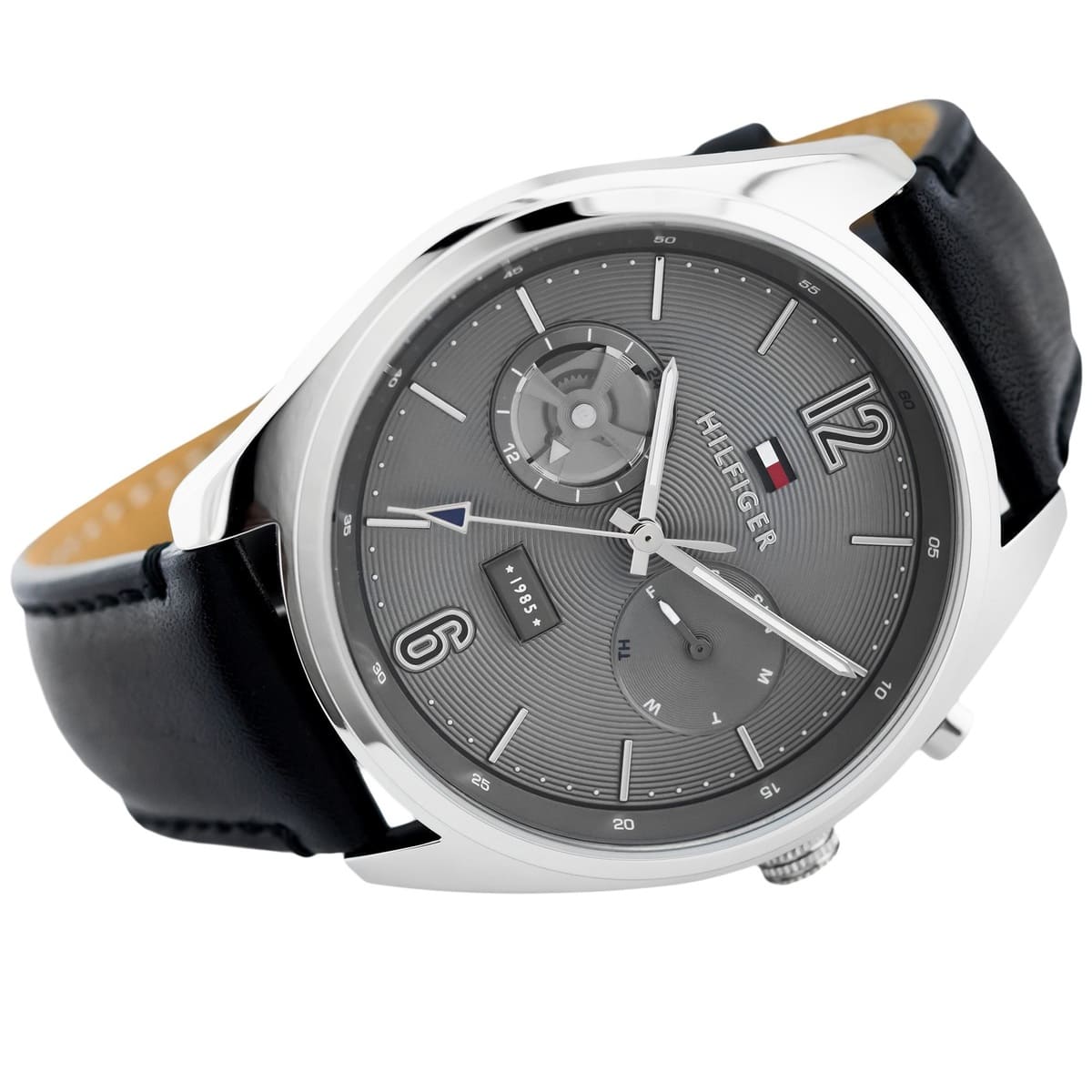 Tommy Hilfiger Deacan Grey Dial Black Leather Strap Watch for Men - 1791548