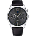 Tommy Hilfiger Deacan Grey Dial Black Leather Strap Watch for Men - 1791548