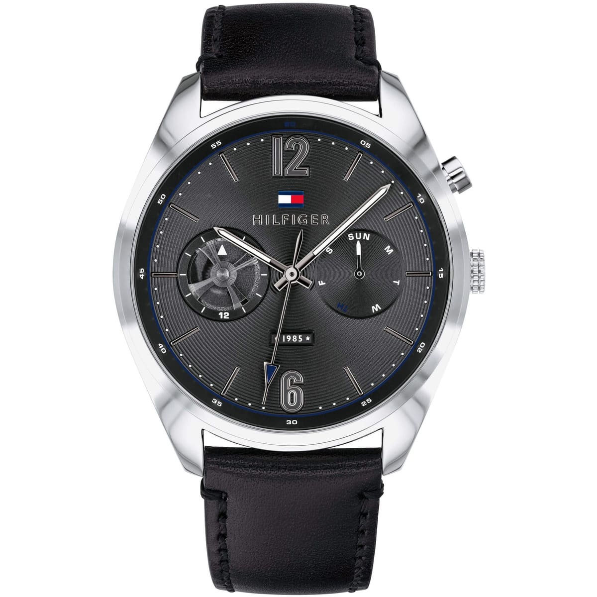 Tommy Hilfiger Deacan Grey Dial Black Leather Strap Watch for Men - 1791548