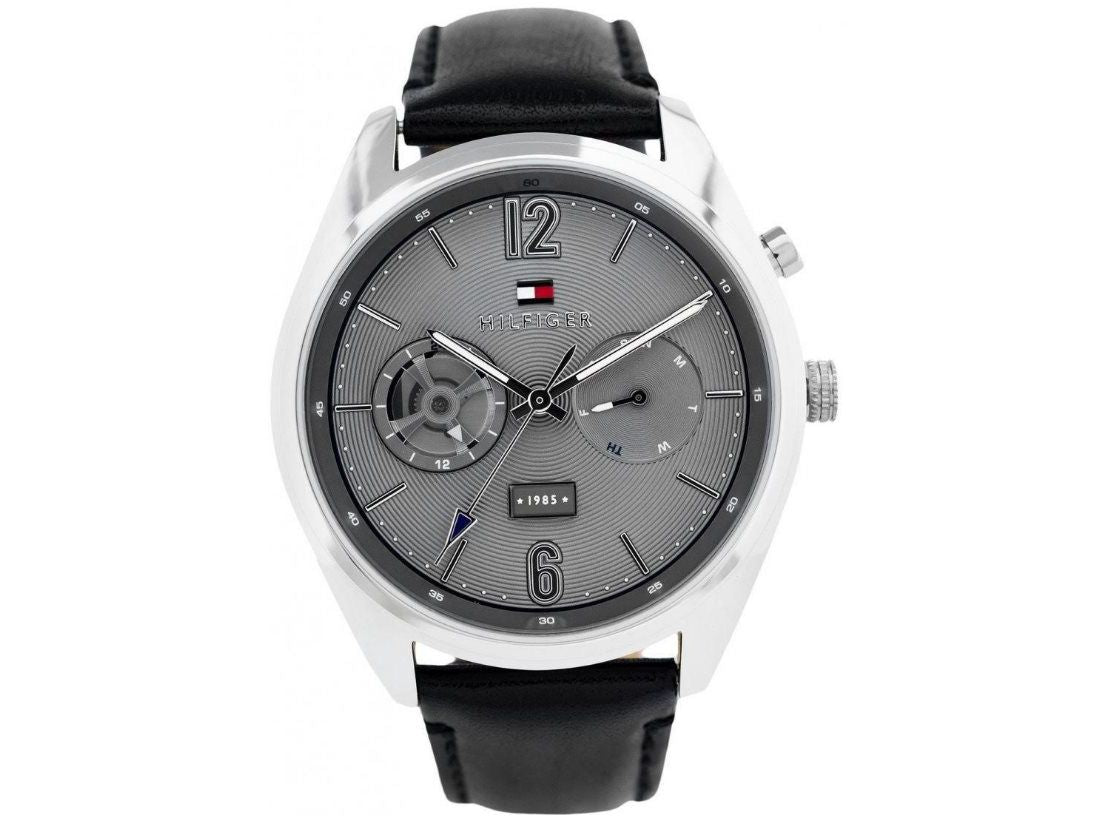 Tommy Hilfiger Deacan Grey Dial Black Leather Strap Watch for Men - 1791548