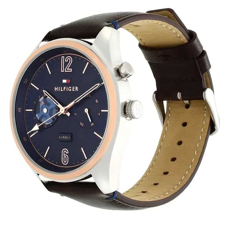 Tommy Hilfiger Deacan Blue Dial Brown Leather Strap Watch for Men - 1791549