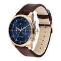 Tommy Hilfiger Deacan Blue Dial Brown Leather Strap Watch for Men - 1791549