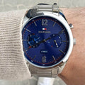 Tommy Hilfiger Deacan Blue Dial Silver Steel Strap Watch for Men - 1791551