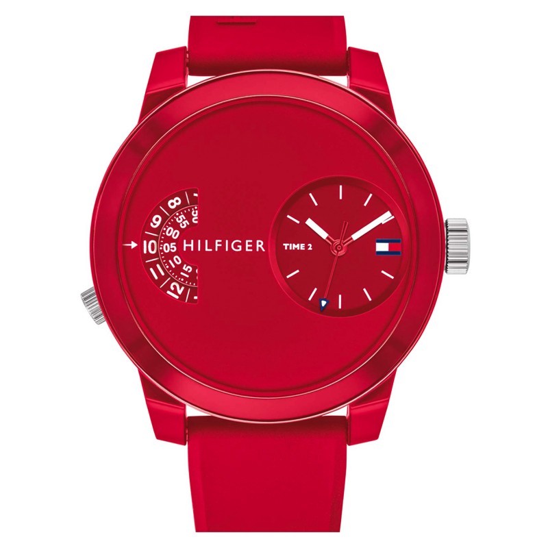 Tommy Hilfiger Denim Red Dial Red Rubber Strap Watch for Men - 1791557