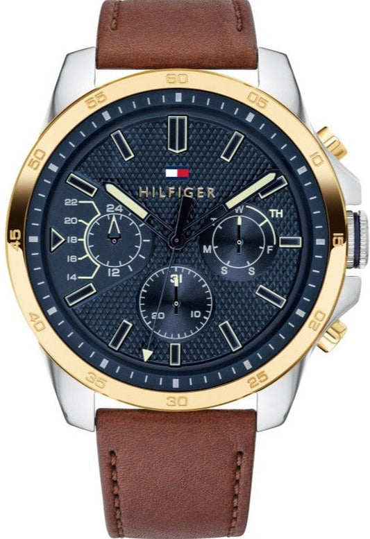 Tommy Hilfiger Decker Blue Dial Brown Leather Strap Watch for Men - 1791561