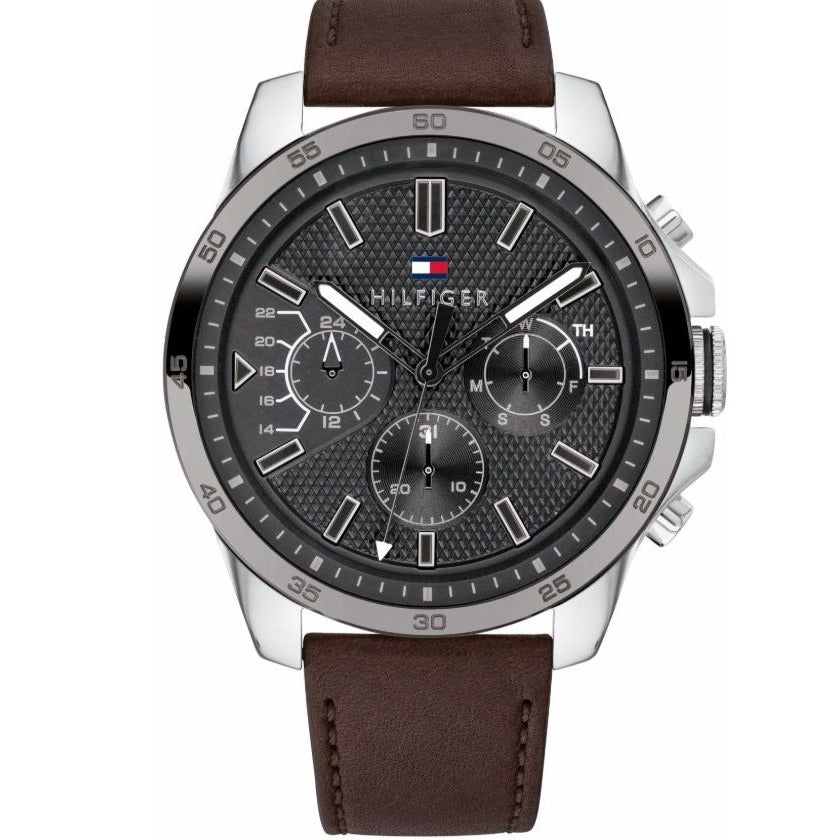 Tommy Hilfiger Decker Grey Dial Brown Leather Strap Watch for Men - 1791562