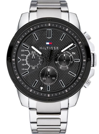 Tommy Hilfiger Iconic Quartz Black Dial Silver Steel Strap Watch for Men - 1791564