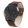 Tommy Hilfiger Hunter Black Dial Brown Leather Strap Watch for Men - 1791604