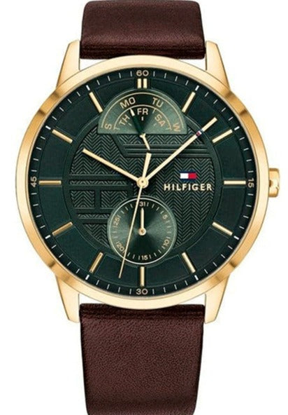 Tommy Hilfiger Hunter Green Dial Brown Leather Strap Watch for Men - 1791607