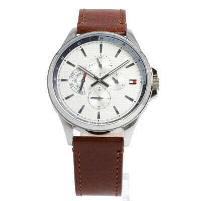 Tommy Hilfiger Multi Function Quartz White Dial Brown Leather Strap Watch for Men - 1791614