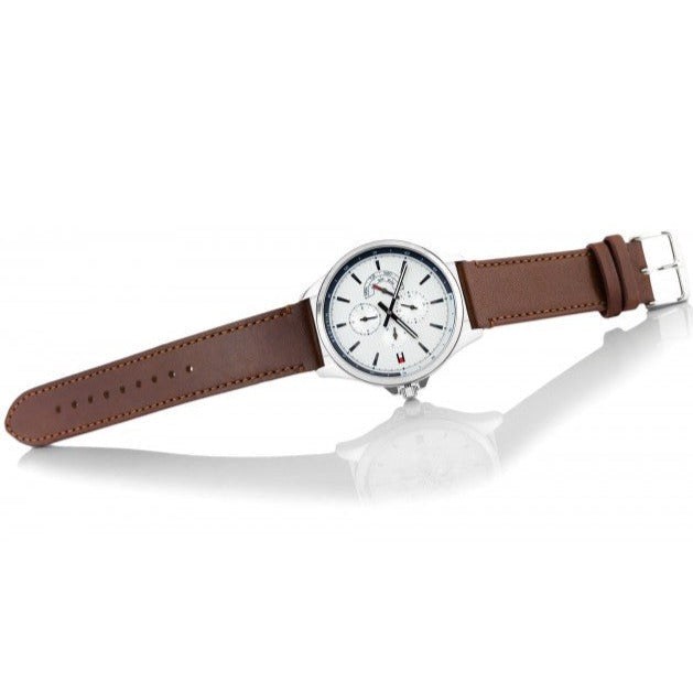 Tommy Hilfiger Multi Function Quartz White Dial Brown Leather Strap Watch for Men - 1791614