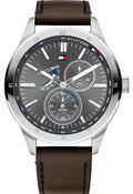 Tommy Hilfiger Austin Grey Dial Brown Leather Strap Watch for Men - 1791637