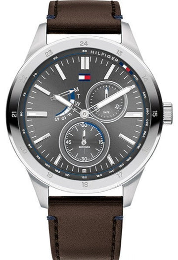 Tommy Hilfiger Austin Grey Dial Brown Leather Strap Watch for Men - 1791637