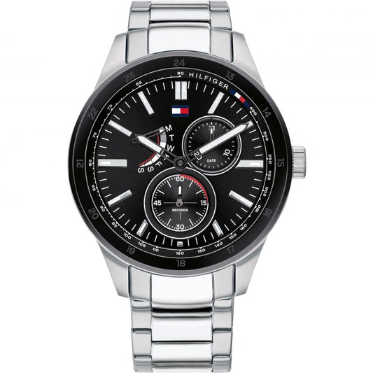 Tommy Hilfiger Austin Black Dial Silver Steel Strap Watch for Men - 1791639