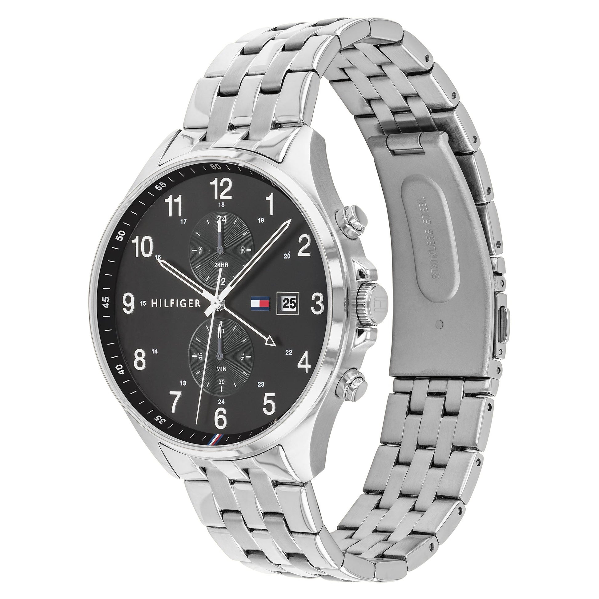 Tommy Hilfiger West Quartz Black Dial Silver Steel Strap Watch For Men - 1791707