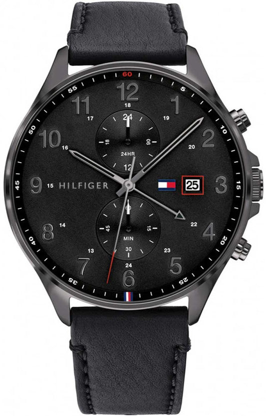 Tommy Hilfiger West Chronograph Black Dial Black Leather Strap Watch For Men - 1791711