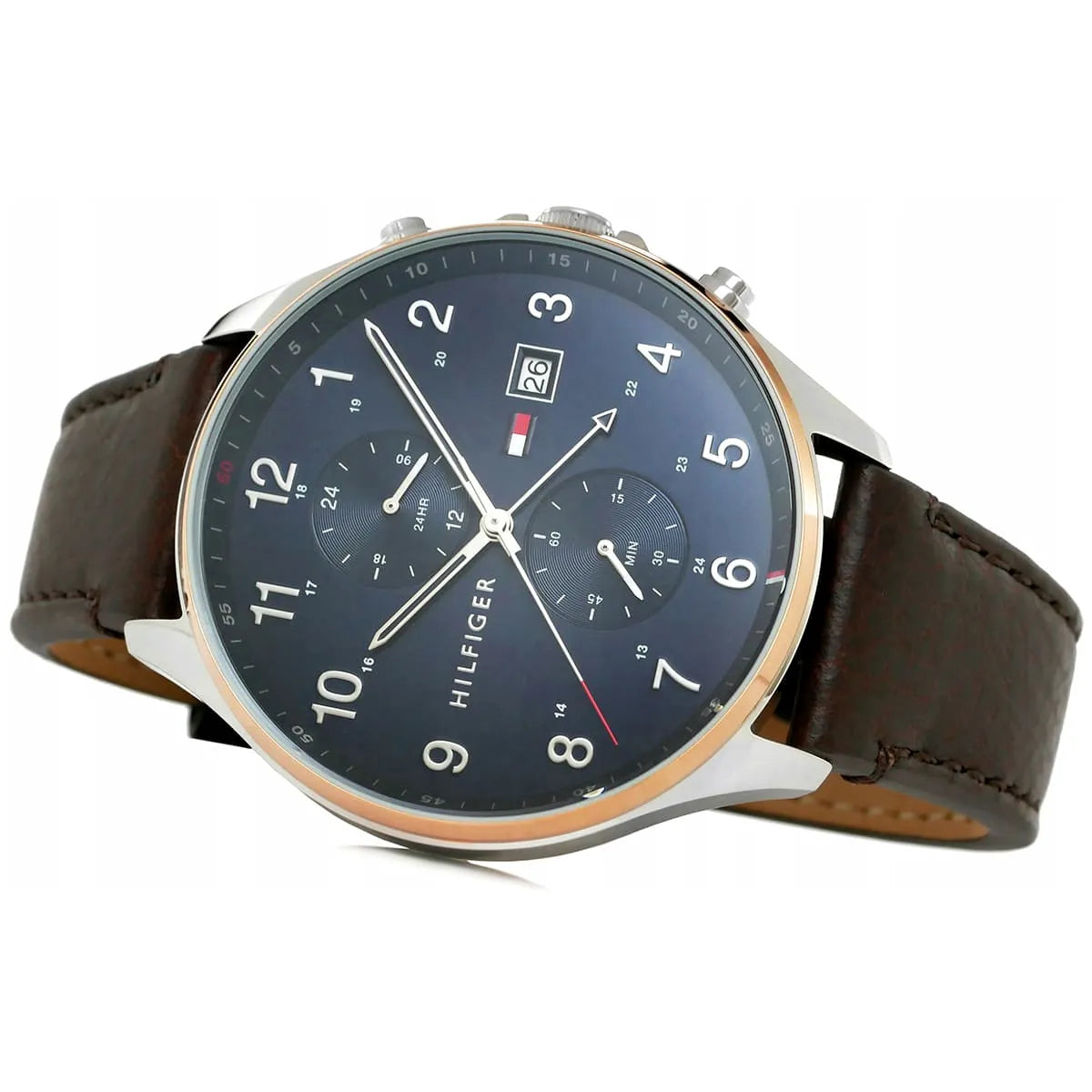 Tommy Hilfiger West Chronograph Blue Dial Brown Leather Strap Watch For Men - 1791712