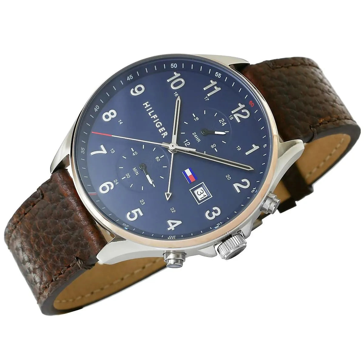 Tommy Hilfiger West Chronograph Blue Dial Brown Leather Strap Watch For Men - 1791712