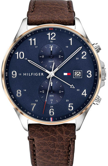 Tommy Hilfiger West Chronograph Blue Dial Brown Leather Strap Watch For Men - 1791712