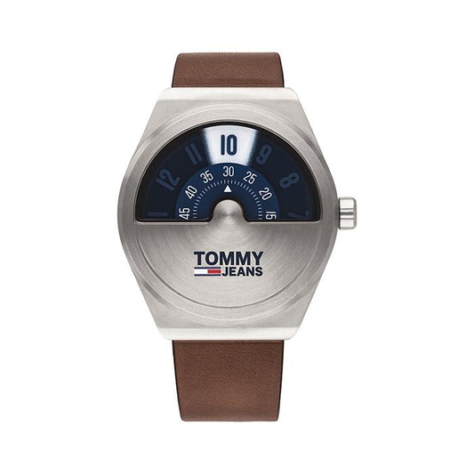 Tommy Hilfiger Monogram Pop Quartz Silver Dial Brown Leather Strap Watch For Men - 1791772