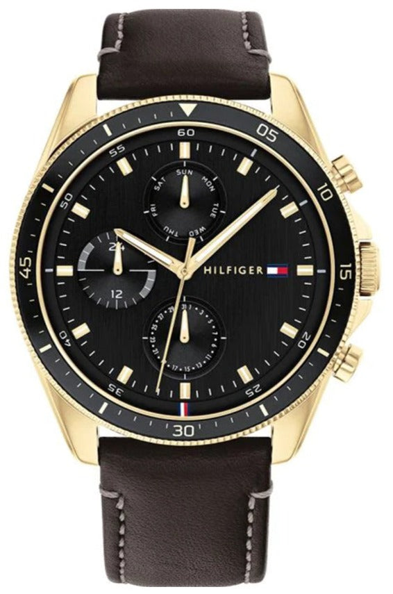 Tommy Hilfiger Parker Chronograph Black Dial Brown Leather Strap Watch For Men  - 1791836