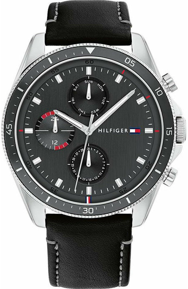 Tommy Hilfiger Parker Chronograph Quartz Grey Dial Black Leather Strap Watch For Men - 1791838