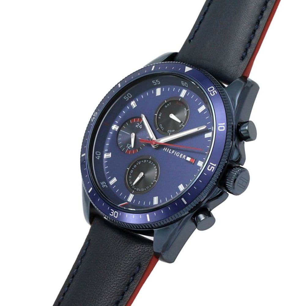 Tommy Hilfiger Parker Chronograph Quartz Blue Dial Blue Leather Strap Watch For Men - 1791839