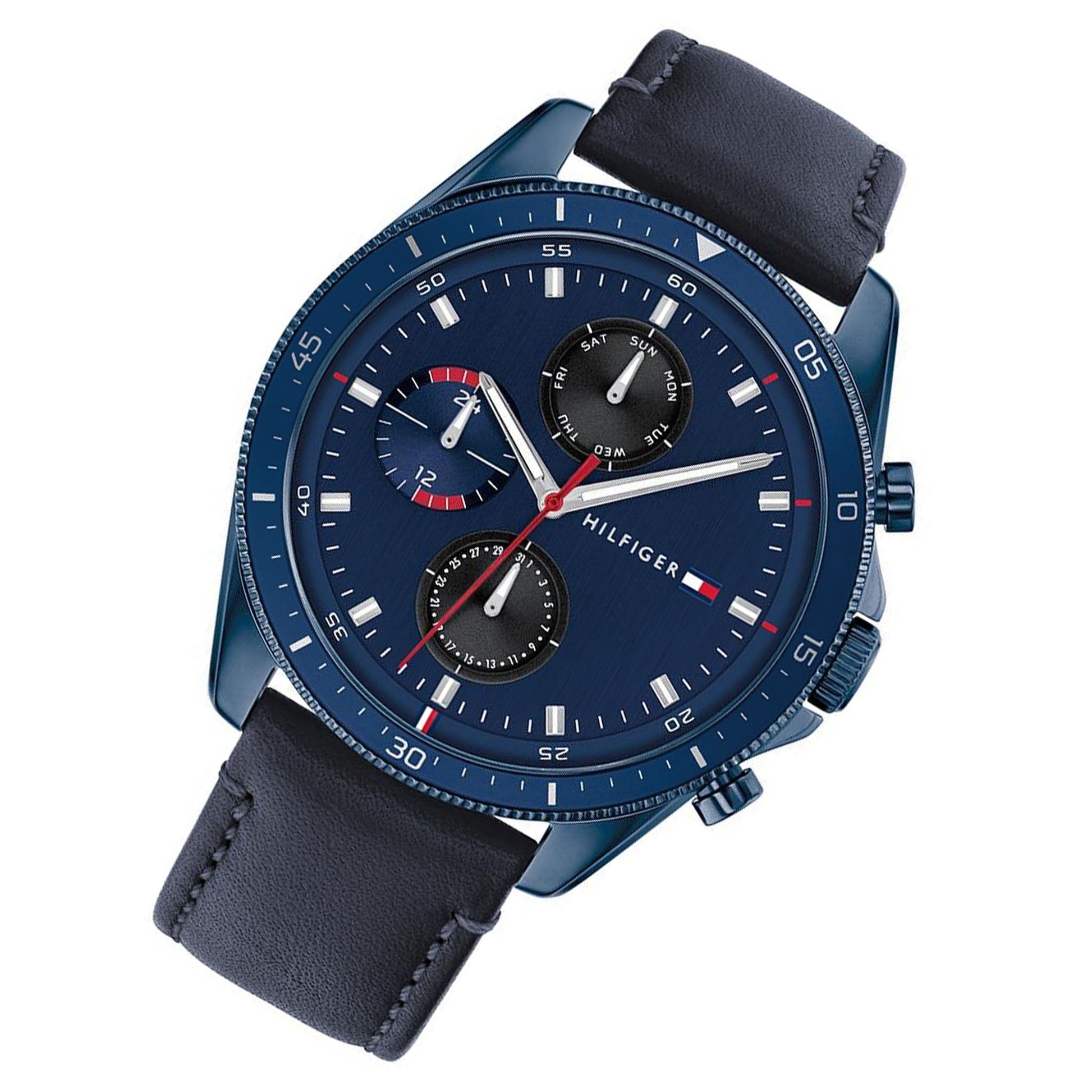 Tommy Hilfiger Parker Chronograph Quartz Blue Dial Blue Leather Strap Watch For Men - 1791839