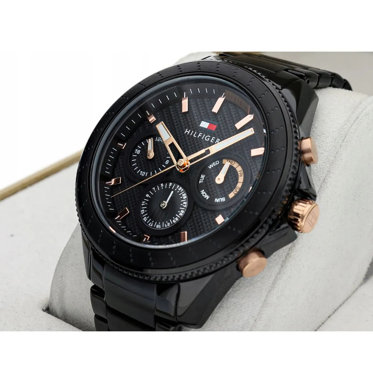 Tommy Hilfiger Aiden Chronograph Black Dial Black Steel Strap Watch For Men - 1791858