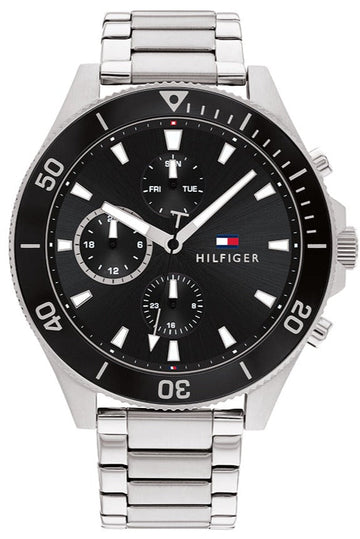 Tommy Hilfiger Larson Multifunction Quartz Black Dial Silver Steel Strap Watch For Men - 1791916