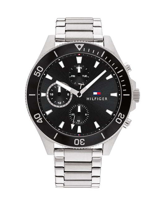 Tommy Hilfiger Larson Multifunction Quartz Black Dial Silver Steel Strap Watch For Men - 1791916