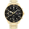 Tommy Hilfiger Larson Chronograph Black Dial Gold Steel Strap Watch For Men - 1791919