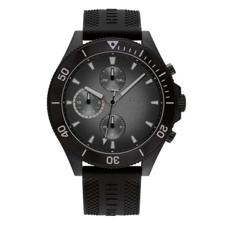 Tommy Hilfiger Larson Chronograph Quartz Black Dial Black Rubber Strap Watch For Men - 1791921