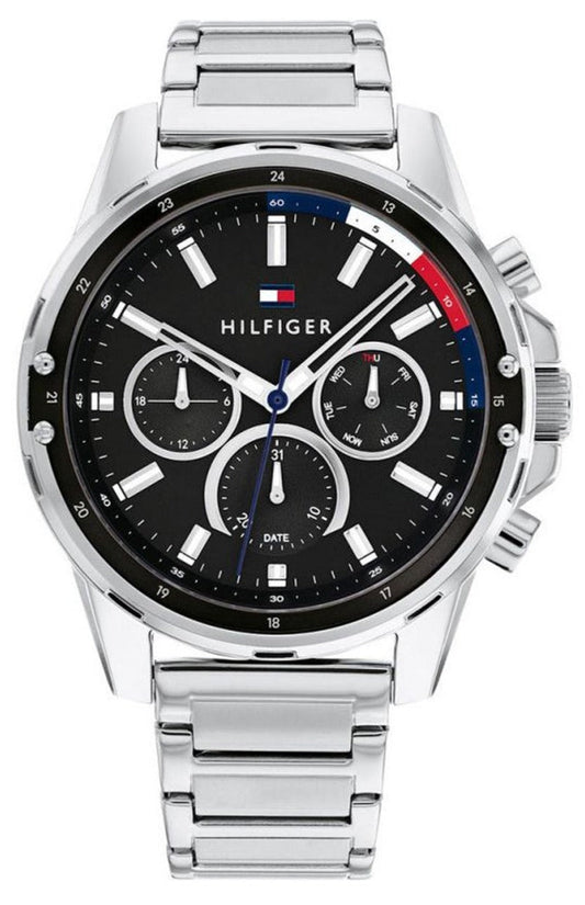 Tommy Hilfiger Mason Multifunction Analog Black Dial Silver Steel Strap Watch For Men - 1791936