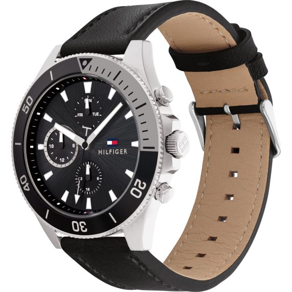 Tommy Hilfiger Trent Chronograph Quartz Black Dial Black Leather Strap Watch For Men - 1791810