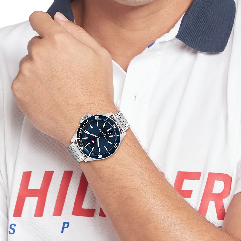 Tommy Hilfiger Luca Chronograph Quartz Blue Dial Silver Steel Strap Watch For Men - 1710492