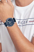 Tommy Hilfiger Clark Chronograph Blue Dial Black Leather Strap Watch For Men - 1792083