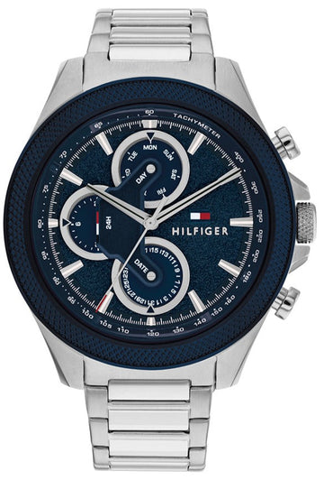 Tommy Hilfiger Clark Chronograph Blue Dial Silver Steel Strap Watch For Men - 1792080