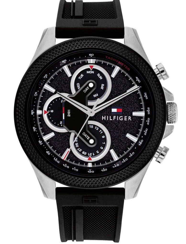 Tommy Hilfiger Clark Chronograph Black Dial Black Rubber Strap Watch For Men - 1792082