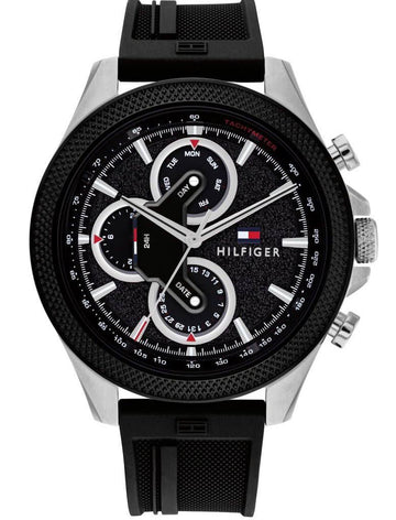 Tommy Hilfiger Clark Chronograph Black Dial Black Rubber Strap Watch For Men - 1792082