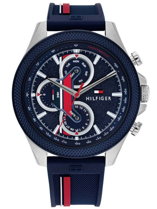 Tommy Hilfiger Clark Chronograph Blue Dial Black Leather Strap Watch For Men - 1792083